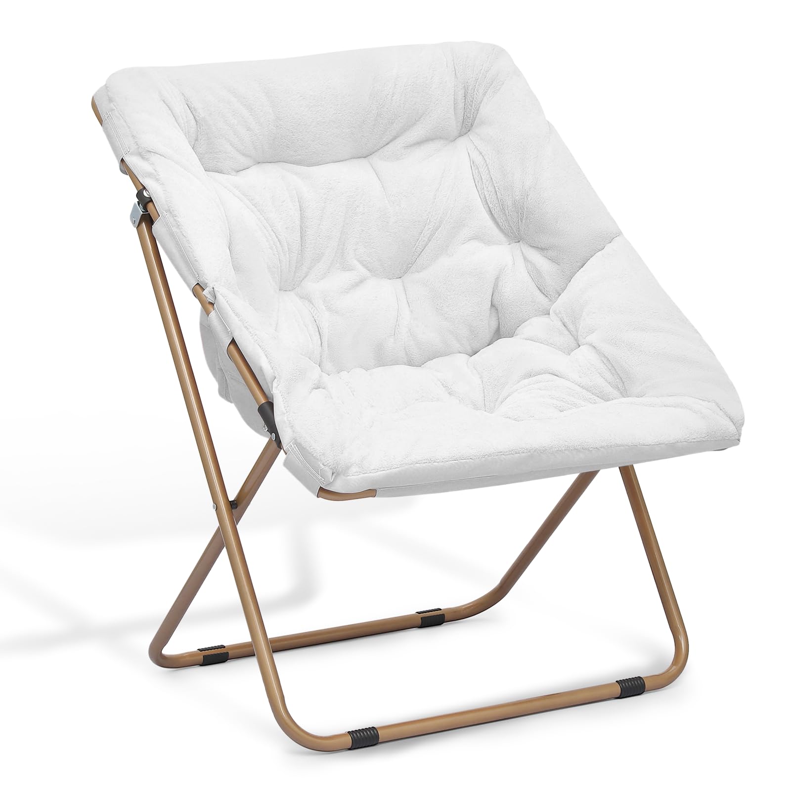 Athena Collection Saucer Chair For Adult, Square Comfy Cozy Chair Folding Chair Faux Fur Metal Frame Foldable Reading Chair Acce